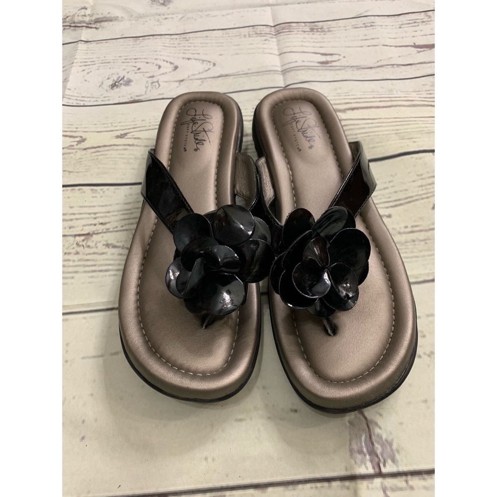 Life Stride Soft System Black Patent Sandals
